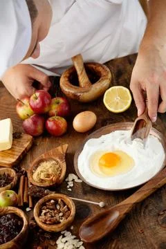 Baker with ingredients Stock Photos