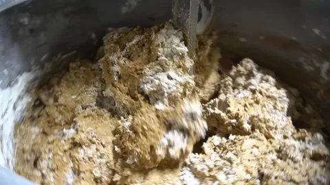 Baker knead the dough for bread in a dough mixer in an industrial bakery. Stock Footage 252931499