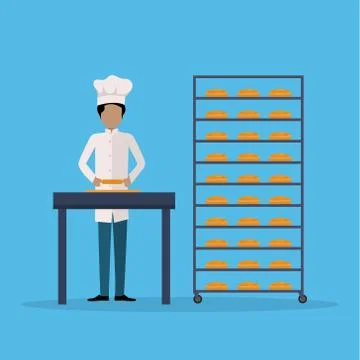 Baker kneading bread dough Stock Illustration