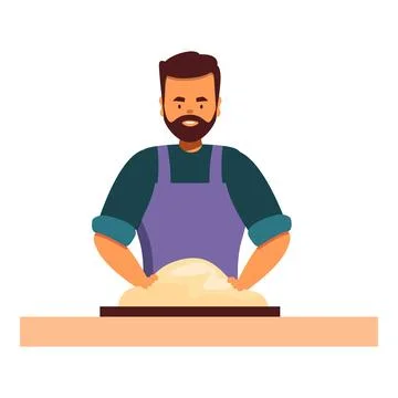 Baker kneading dough for bread making in bakery shop Stock Illustration