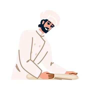 Baker kneading dough for bread making in bakery shop Stock Illustration