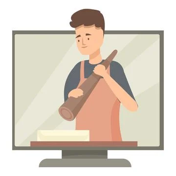 Baker kneading dough on computer screen for online culinary course Illustrazione stock