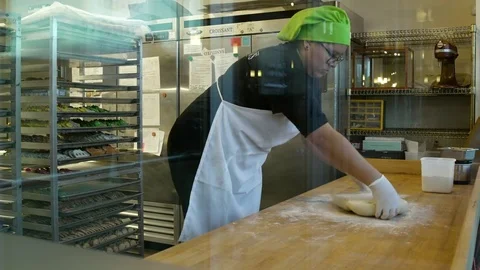 Baker kneading dough Stock-Footage 77079955