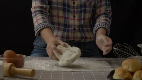 Baker kneading dough, handmade bread kneading in kitchen Stock Footage 244986434