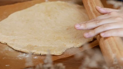 Baker Kneading Dough With Rolling Pin. Stock Footage 88734604
