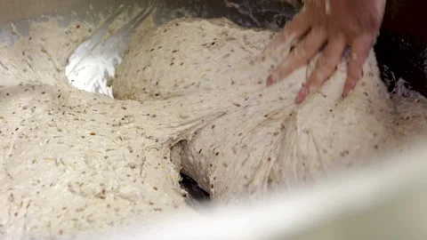 Baker Kneading Multigrain Seed Bread Dough Stock Footage 343461603