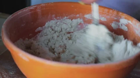 Baker kneads the dough for the pie. Video stock 53254460