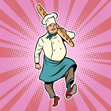  Baker with a loaf of bread Baker with a loaf of bread. Comic cartoon pop ... Stock Photos