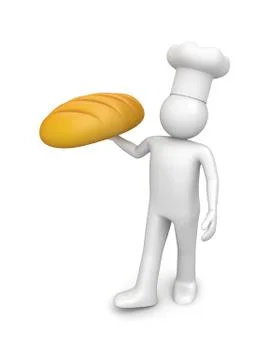 Baker with long loaf (3d isolated on white background characters series) Stock Illustration