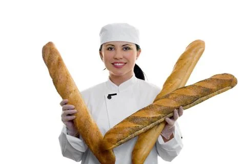 Baker with long rolls Stock Photos