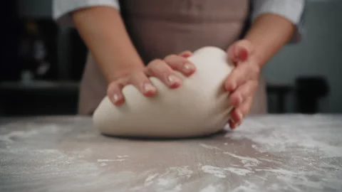 Baker makes bread dough in kitchen Stock Footage 201547368