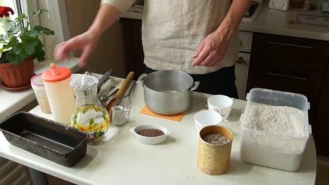 Baker makes bread, leaven Stock Footage 77745691