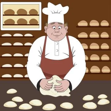 Baker makes the bread or buns in a bakery Stock Illustration