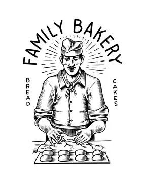 Baker makes dough for bread. Engraved hand drawn in old sketch and vintage style Stock Illustration
