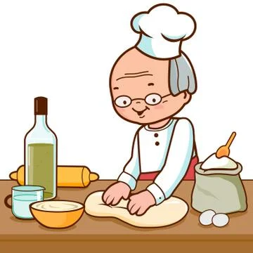 Baker making bread in the bakery kitchen. Vector illustration Stock Illustration