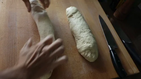 Baker making bread, close up, slow motion Stock Footage 89718834