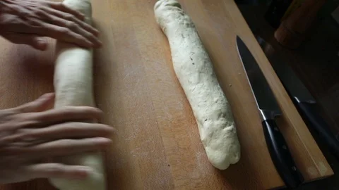 Baker making bread, close up, slow motion Stock Footage 89742304