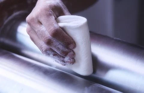 Baker making dough with machine Stock Photos