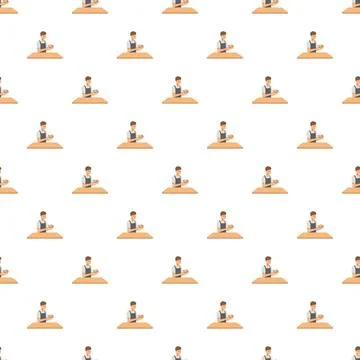 Baker man holding bread seamless pattern Stock Illustration