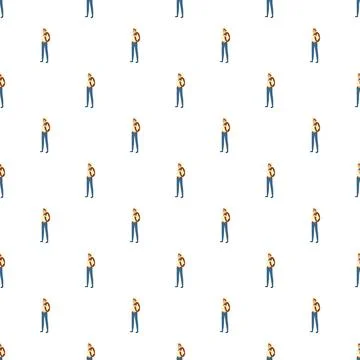 Baker man holding pretzel seamless pattern repeating Stock Illustration