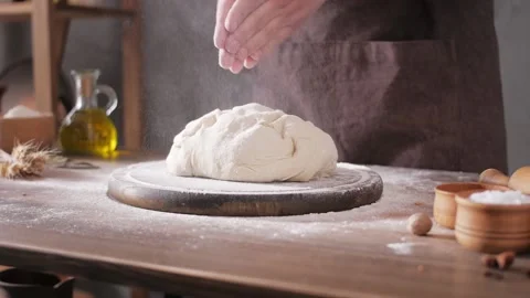Baker man making dough and bakery ingredients for homemade bread cooking Stock Footage 154812132