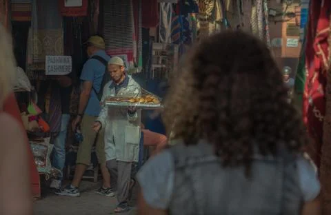 Baker in Marrakesh Souk Stock Photos