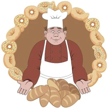 Baker offers the bread or buns Stock Illustration