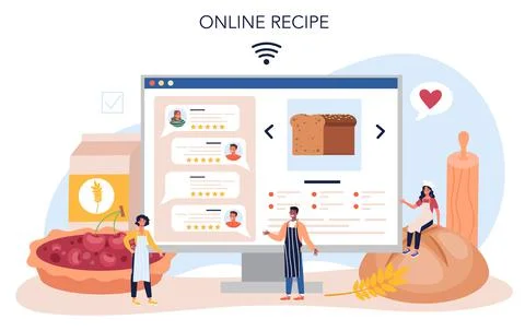 Baker online service or platform. Chef in the uniform baking bread. 스톡 일러스트