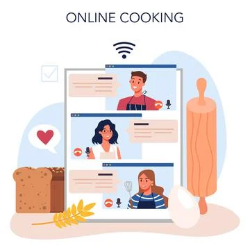 Baker online service or platform. Chef in the uniform baking bread. 스톡 일러스트