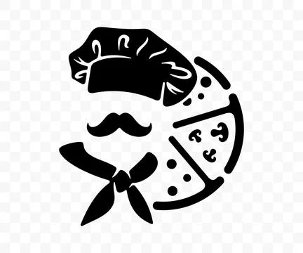 Baker or chef in hat and pizza, graphic design Illustration