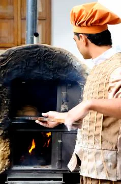 Baker oven working Foto stock