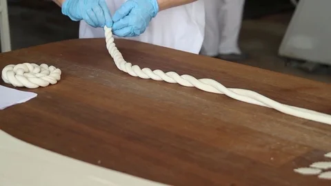 The baker prepares decor elements for bread Video stock 79997701