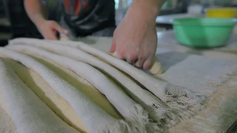 Baker Prepares Raw Bread For Baking 스톡 동영상 89576620