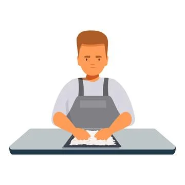 Baker preparing dough on baking tray, kneading and shaping for delicious past Stock Illustration