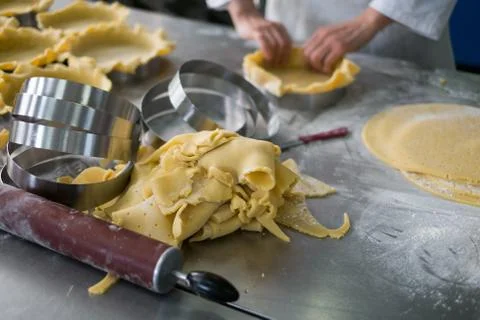 Baker Prepping Pie Dough on Table Stock Photos