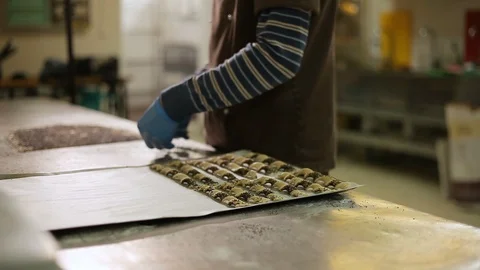 Baker puts on a baking sheet puff sticks. Acceleration Stock Footage 106472589