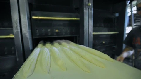 A baker puts bread into an industrial oven at a bakery 库存影片 89575774