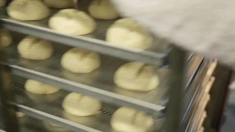 Baker puts bread in the oven 库存影片 106551061