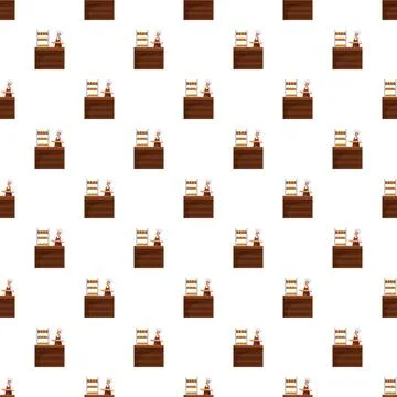 Baker standing behind bakery counter seamless pattern Stock Illustration