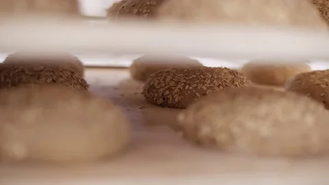 The baker takes a tray full of bread from the dough Video stock 143980492