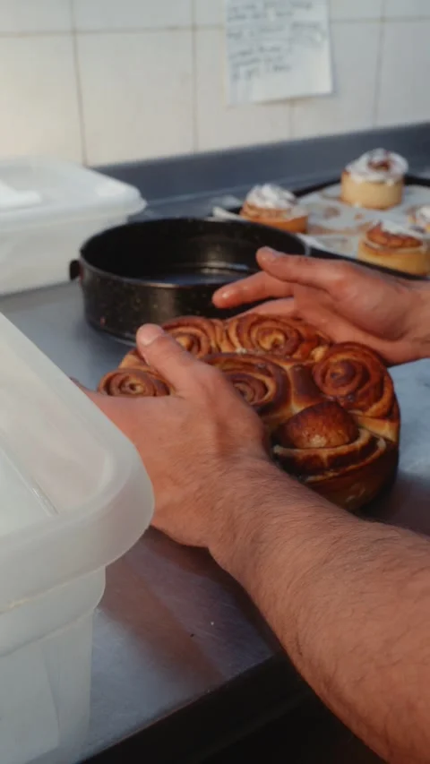 Baker Taking Freshly Baked Buns Slow Motion Stock Footage 345328161
