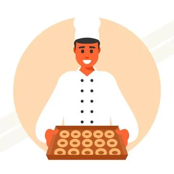 Baker-with-a-tray-of-pastry Stock Illustration