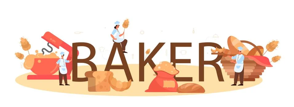 Baker typographic header. Chef in the uniform baking bread. 스톡 일러스트