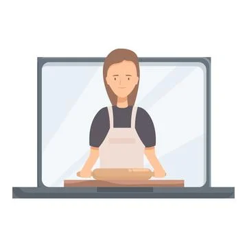 Baker is using a laptop to teach a baking class online イラスト素材