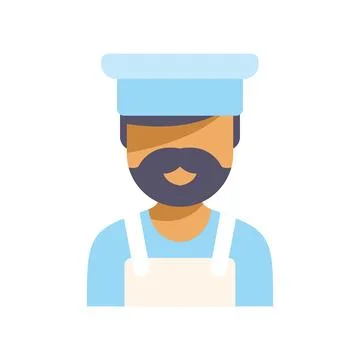Baker wearing apron and toque smiling in bakery kitchen illustration Stock Illustration