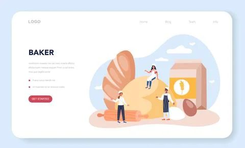 Baker web banner or landing page. Chef in the uniform baking bread. 스톡 일러스트