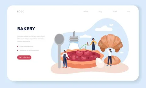 Baker web banner or landing page. Chef in the uniform baking bread. 스톡 일러스트