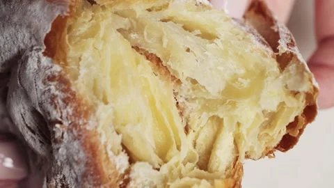 Bakers break a loaf of bread with your hands a sweet bun. Baker checks the Stock Footage 320466734
