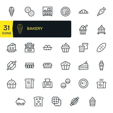 Bakery 128x128 Vector Icon Pack with 35 Regular Line Grid Fitted Elements Illustrazione stock
