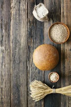 Bakery and bread baking concept, top view 写真素材